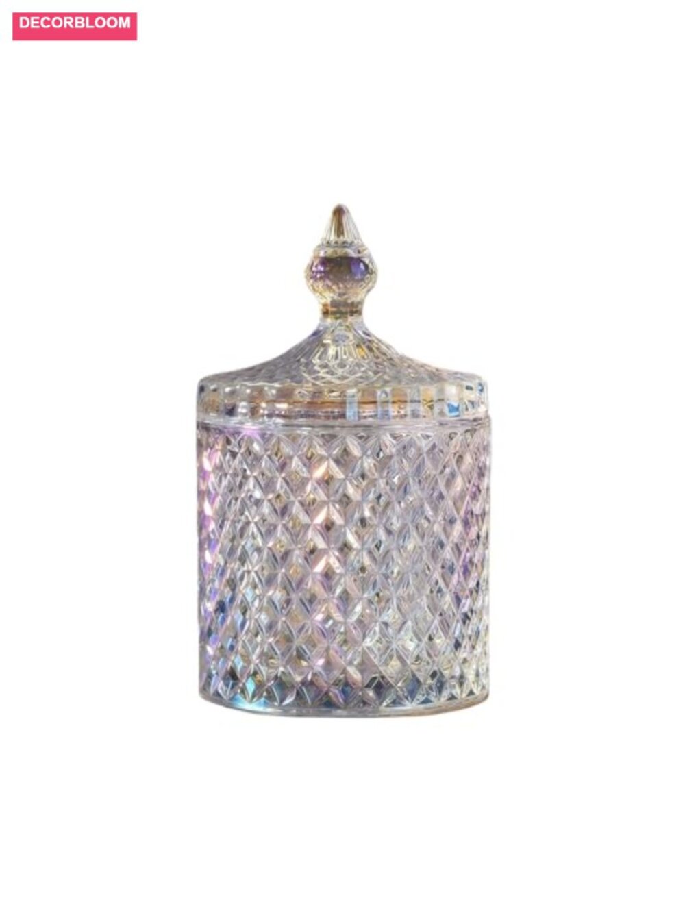 Rhombus Edge Glass Candy Jar 10oz with Lid Food Storage Canister
